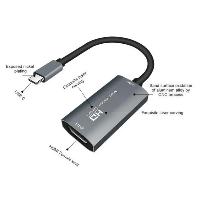 Alt view image 4 of 7 - Z29A HDMI Female to USB-C / Type-C Male Video Audio Capture Box(Grey)