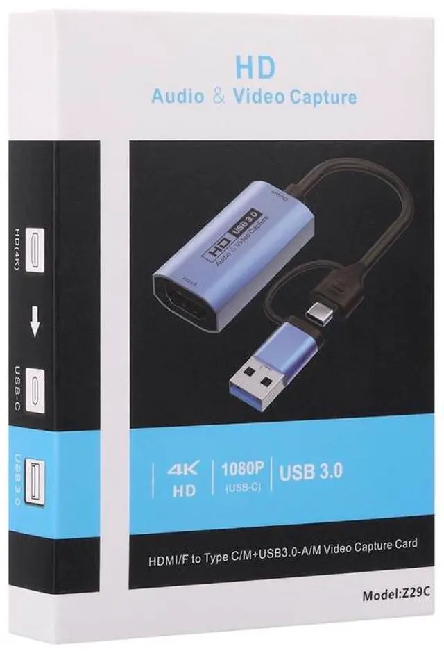 Alt view image 4 of 7 - Z29C HDMI/F Female to USB-C / Type-C+USB 3.0/M Male HD Video Capture Card