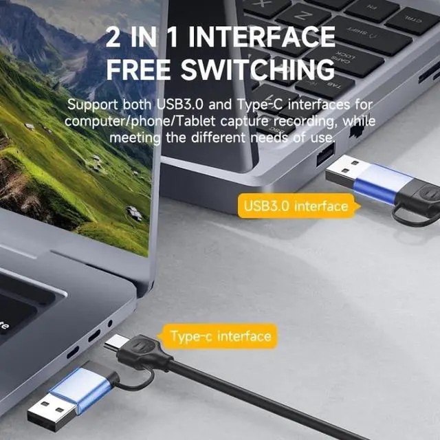 Alt view image 6 of 7 - Z29C HDMI/F Female to USB-C / Type-C+USB 3.0/M Male HD Video Capture Card