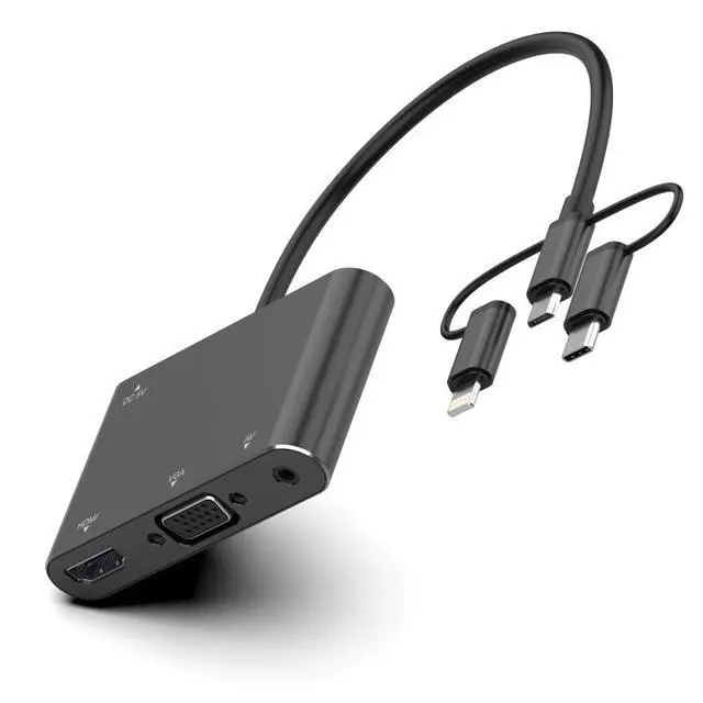 Alt view image 2 of 7 - 7585B 3 in 1 Micro USB / 8 Pin / Type-C to VGA / HDTV / AV Adapter Mobile HD Screen Player (White)