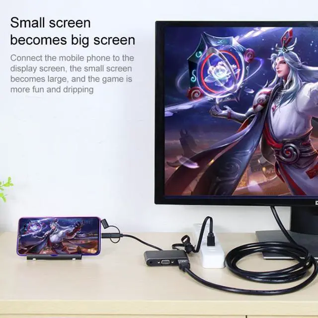 Alt view image 5 of 7 - 7585B 3 in 1 Micro USB / 8 Pin / Type-C to VGA / HDTV / AV Adapter Mobile HD Screen Player (White)
