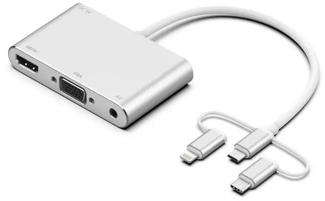 Main image of 7585B 3 in 1 Micro USB / 8 Pin / Type-C to VGA / HDTV / AV Adapter Mobile HD Screen Player (White)