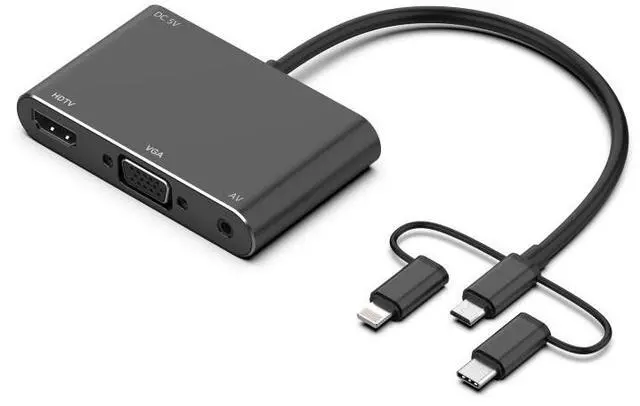Main image of 7585B 3 in 1 Micro USB / 8 Pin / Type-C to VGA / HDTV / AV Adapter Mobile HD Screen Player (Black)