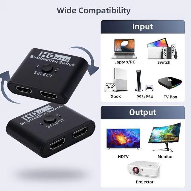 Alt view image 6 of 7 - 2 In 1 Out 4K HD Video Bi-Direction HDMI Switcher