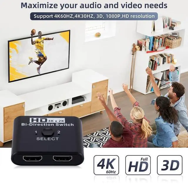 Alt view image 7 of 7 - 2 In 1 Out 4K HD Video Bi-Direction HDMI Switcher