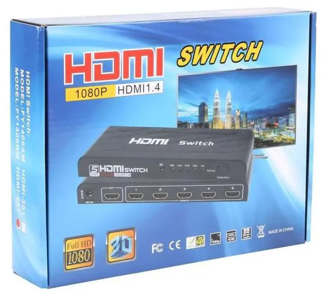 Alt view image 6 of 6 - Full HD 1080P 5 Ports HDMI Switch with Remote Control & LED Indicator(Black)