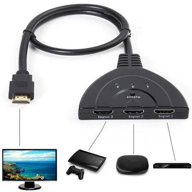 Alt view image 6 of 6 - 3x1 Pigtail HDMI Switcher Up to 1080P (Gold Plated)(Black)