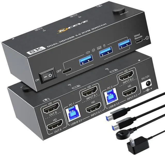 Main image of KC-KVM8202 8K 60Hz USB3.0 / HDMI 2-Port Dual Monitor KVM Switch AU Plug