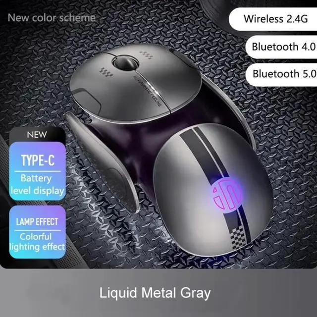 Alt view image 3 of 7 - Inphic X2 Bluetooth Wireless Mouse Tri-Mode Silent Rechargeable Office Gaming Laptop Mouse (Liquid Metal Gray)
