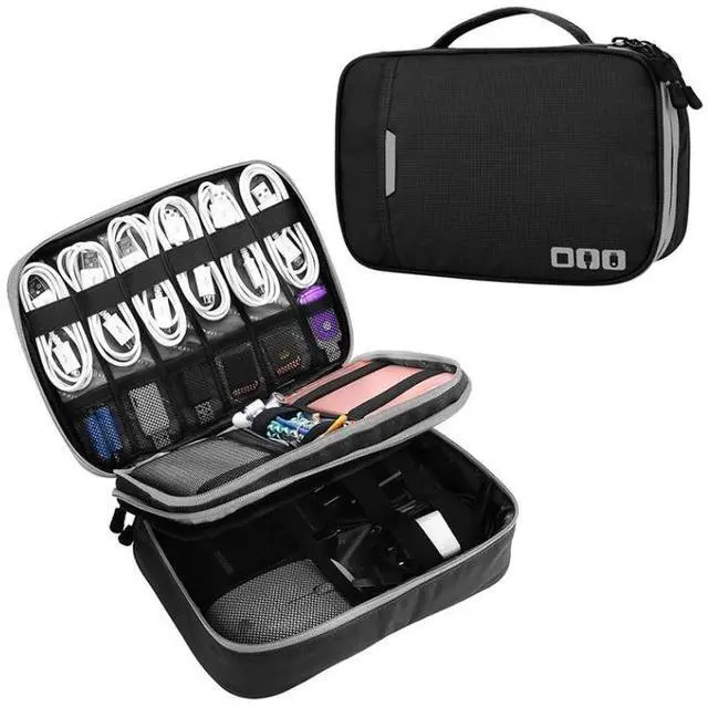 Alt view image 2 of 7 - Multi-functional Headphone Charger Data Cable Storage Bag Portable Power Pack, Size: L, 25 x 18 x 7cm (Black)