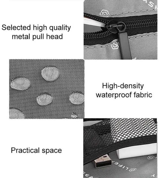 Alt view image 5 of 7 - Multi-functional Headphone Charger Data Cable Storage Bag Portable Power Pack, Size: L, 25 x 18 x 7cm (Black)