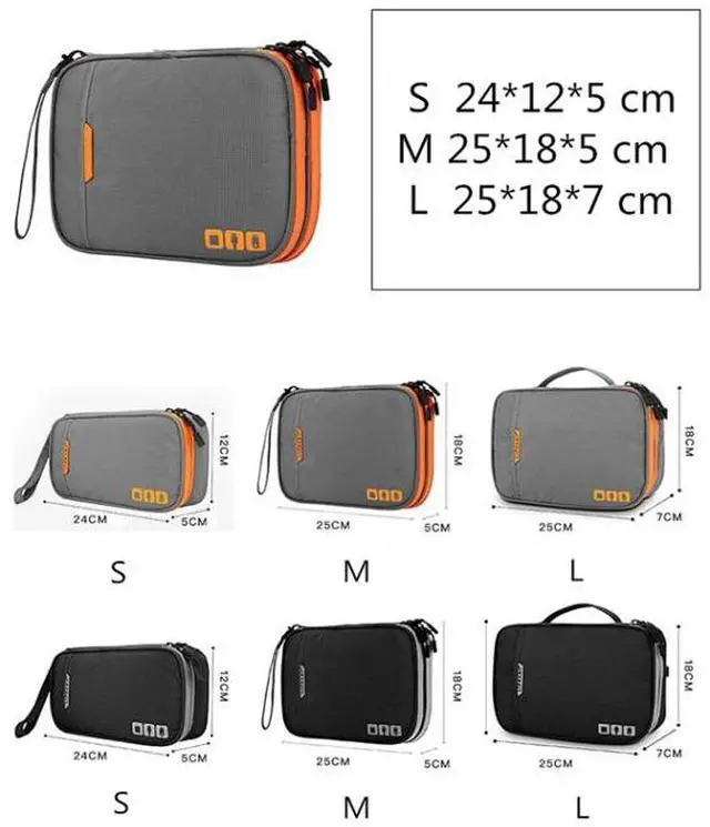 Alt view image 6 of 7 - Multi-functional Headphone Charger Data Cable Storage Bag Portable Power Pack, Size: L, 25 x 18 x 7cm (Black)