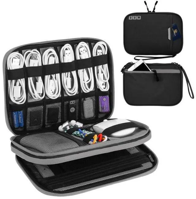 Alt view image 2 of 7 - Multi-functional Headphone Charger Data Cable Storage Bag Portable Power Pack, Size:M, 25 x 18 x 5cm (Black)