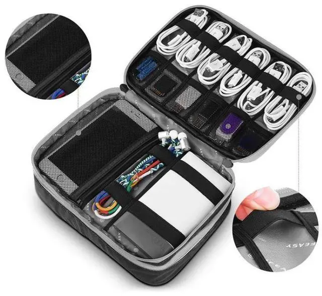 Alt view image 3 of 7 - Multi-functional Headphone Charger Data Cable Storage Bag Portable Power Pack, Size:M, 25 x 18 x 5cm (Black)