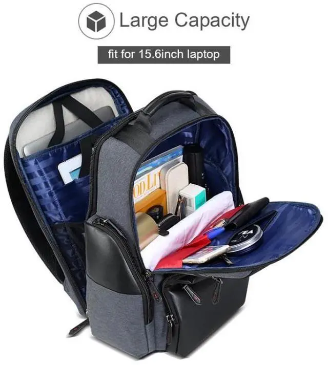 Alt view image 6 of 7 - Bopai 851-014318 Fashion Outdoor Breathable Waterproof Anti-theft Three-layer Large Capacity Double Shoulder Bag,with USB Charging Port, Size: 31x17x44cm(Grey)