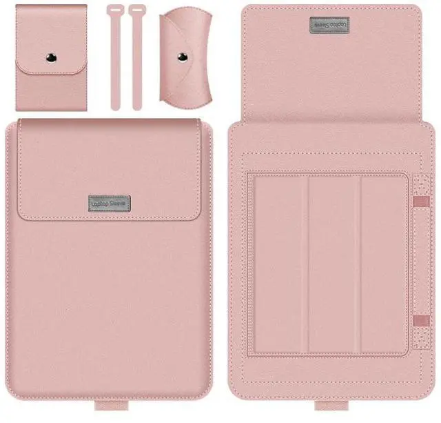 Alt view image 2 of 7 - 4 in 1 Universal Waterproof PU Leather Laptop Liner Bag with Handle & Stand & Pen Holder + 2 Winders + Mouse Bag + Charger Bag Set for 13 / 14 inch Laptops (Green)