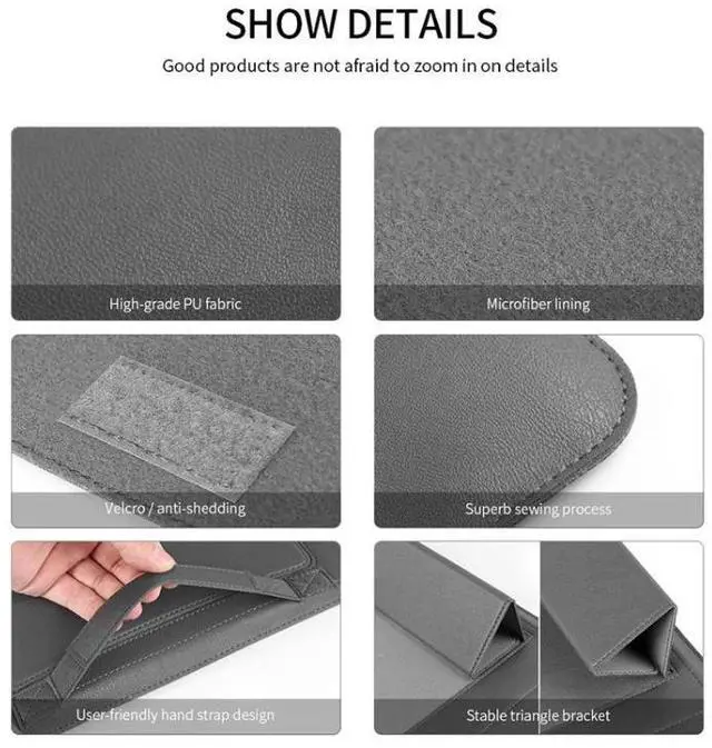 Alt view image 4 of 7 - 4 in 1 Universal Waterproof PU Leather Laptop Liner Bag with Handle & Stand & Pen Holder + 2 Winders + Mouse Bag + Charger Bag Set for 13 / 14 inch Laptops (Green)