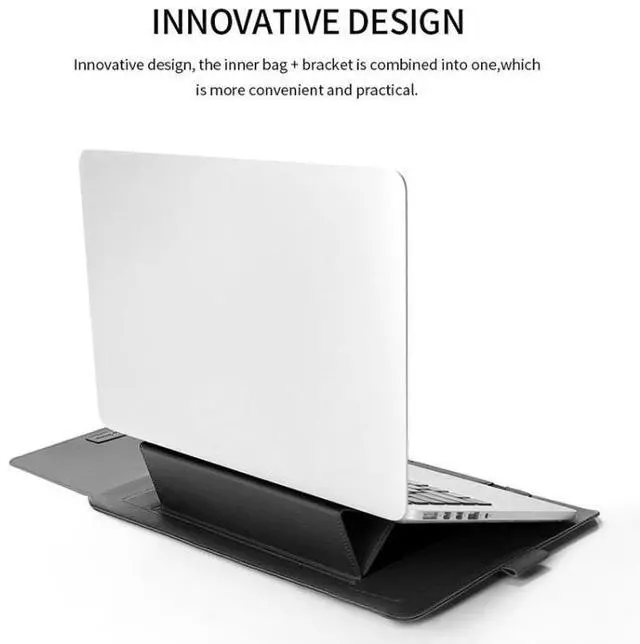 Alt view image 6 of 7 - 4 in 1 Universal Waterproof PU Leather Laptop Liner Bag with Handle & Stand & Pen Holder + 2 Winders + Mouse Bag + Charger Bag Set for 13 / 14 inch Laptops (Green)