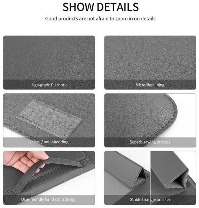 Alt view image 3 of 7 - 4 in 1 Universal Waterproof PU Leather Laptop Liner Bag with Handle & Stand & Pen Holder + 2 Winders + Mouse Bag + Charger Bag Set for 17 inch Laptops (Grey)