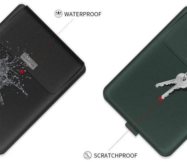 Alt view image 7 of 7 - 4 in 1 Universal Waterproof PU Leather Laptop Liner Bag with Handle & Stand & Pen Holder + 2 Winders + Mouse Bag + Charger Bag Set for 17 inch Laptops (Grey)