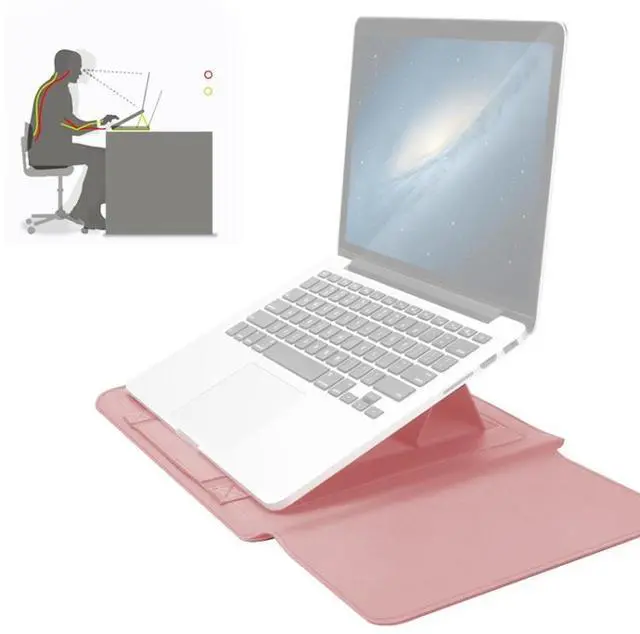 Main image of 4 in 1 Universal Waterproof PU Leather Laptop Liner Bag with Handle & Stand & Pen Holder + 2 Winders + Mouse Bag + Charger Bag Set for 17 inch Laptops (Rose Gold)