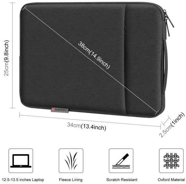 Alt view image 3 of 7 - HAWEEL Laptop Sleeve Case Zipper Briefcase Bag with Handle for 12.5-13.5 inch Laptop (Black)