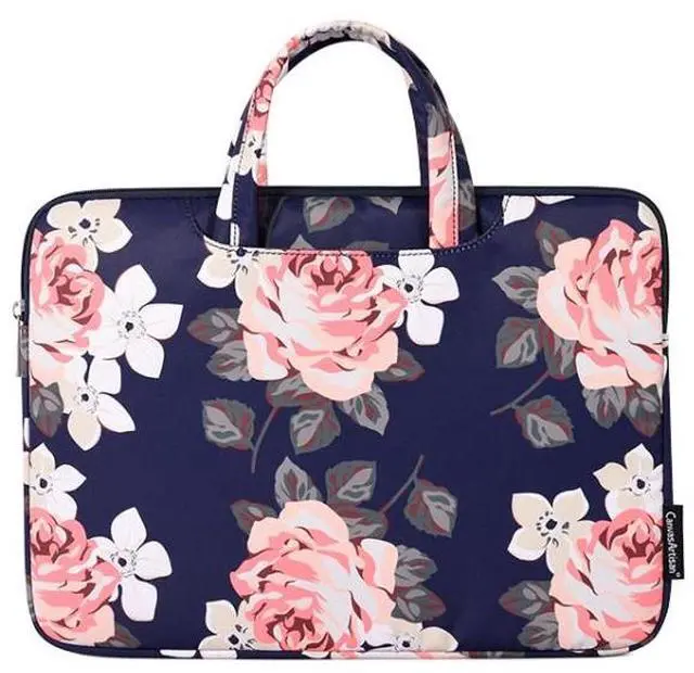 Main image of H40-B01 White Rose Pattern Laptop Case Bag Computer Liner Bag With Handle, Size: 15 Inch 15 Inch (Blue) Black