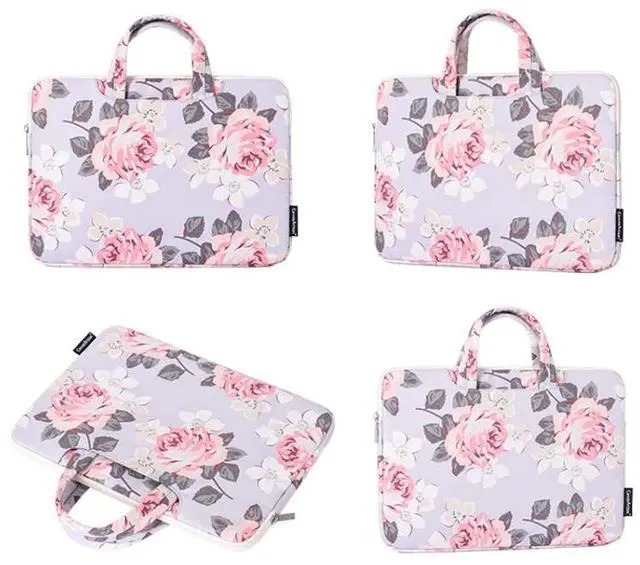 Alt view image 3 of 6 - H40-B01 White Rose Pattern Laptop Case Bag Computer Liner Bag With Handle, Size: 15 Inch 15 Inch (Grey)