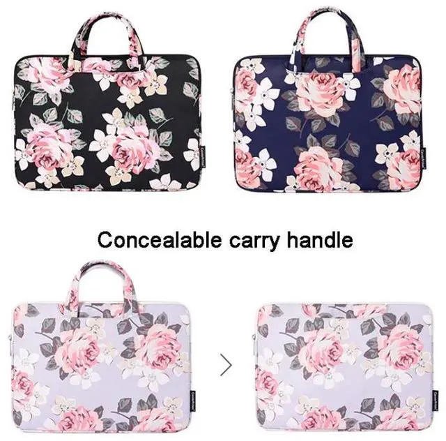 Alt view image 2 of 6 - H40-B01 White Rose Pattern Laptop Case Bag Computer Liner Bag With Handle, Size: 15 Inch 15 Inch (Grey)