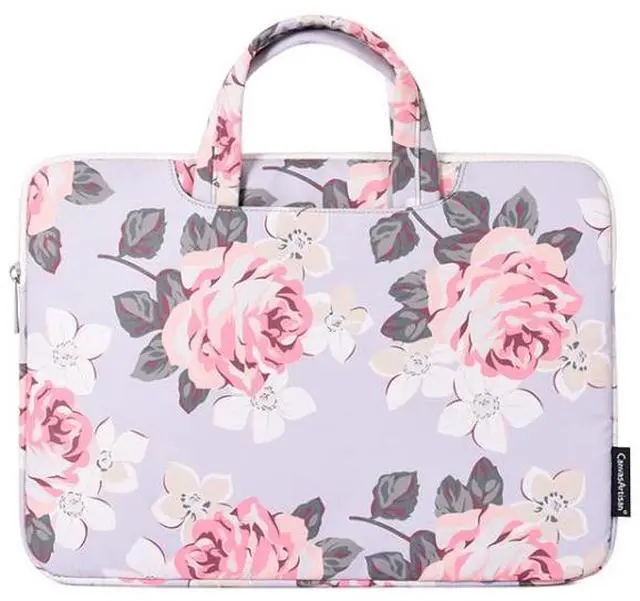 Main image of H40-B01 White Rose Pattern Laptop Case Bag Computer Liner Bag With Handle, Size: 15 Inch 15 Inch (Grey)