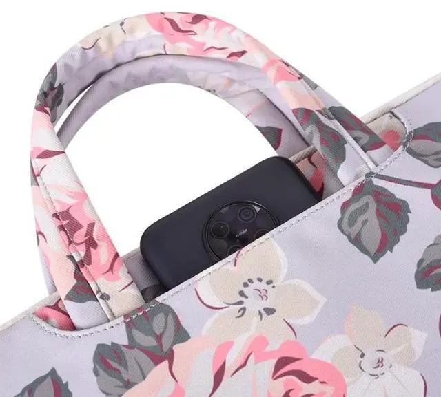 Alt view image 4 of 6 - H40-B01 White Rose Pattern Laptop Case Bag Computer Liner Bag With Handle, Size: 15 Inch 15 Inch (Grey)