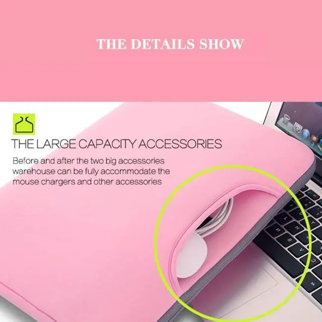 Alt view image 5 of 7 - 15.6 inch Portable Air Permeable Handheld Sleeve Bag for Laptops, Size: 41.5x30.0x3.5cm (Pink)