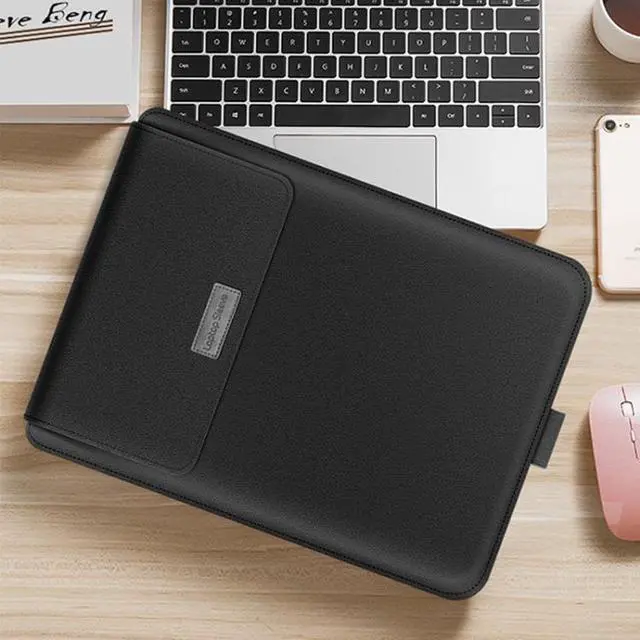 Alt view image 2 of 7 - 4 in 1 Universal Waterproof PU Leather Laptop Liner Bag with Handle & Stand & Pen Holder + 2 Winders + Mouse Bag + Charger Bag Set for 15 inch Laptops (Green)