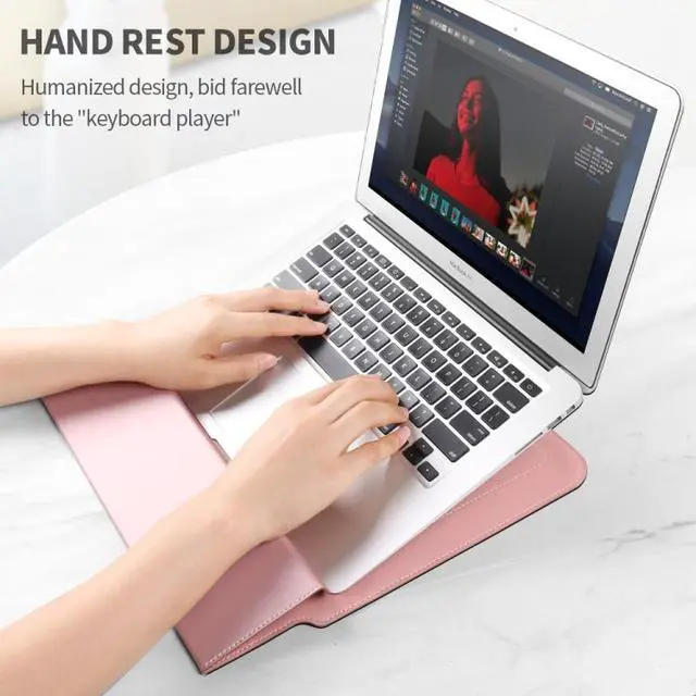 Alt view image 7 of 7 - 4 in 1 Universal Laptop Holder PU Waterproof Protection Wrist Laptop Bag, Size:15/16inch(Red) 15/16inch (Rose gold) Gold