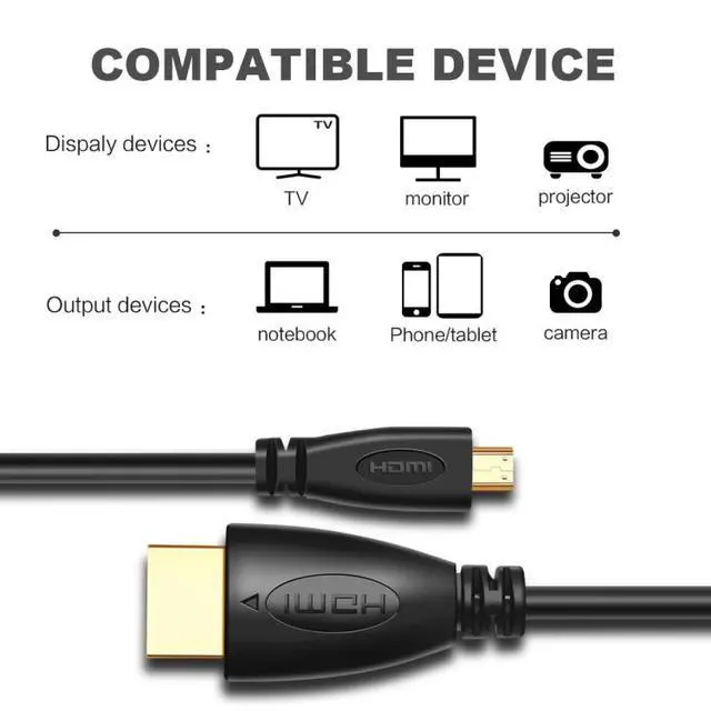 Alt view image 7 of 7 - 1m Gold Plated 3D 1080P Micro HDMI Male to HDMI Male cable for Mobile Phone, Cameras, GoPro
