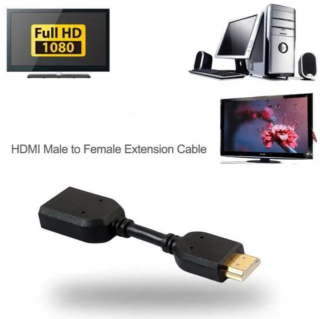 Alt view image 4 of 5 - 10cm HDMI 19 Pin Male to HDMI 19 Pin Female (AM-AF) Connector Adapter Cable(Black)