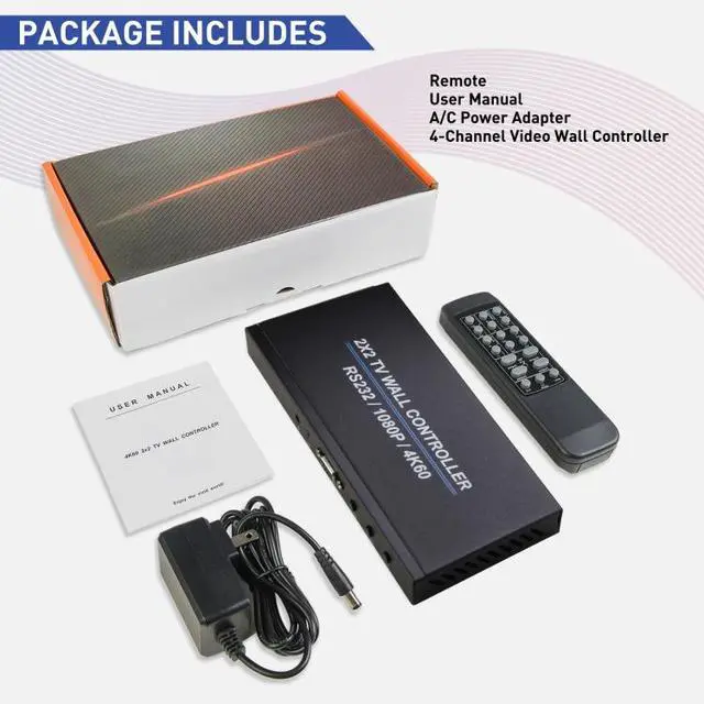 Alt view image 7 of 7 - BT100 4K 60Hz 1080P 2 x 2 TV Wall Controller, Plug Type:EU Plug EU Plug (Black)