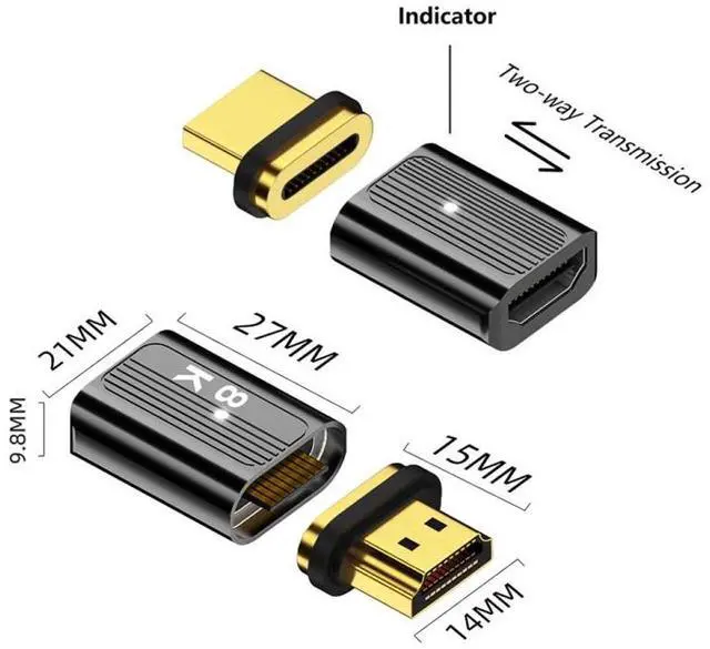 Alt view image 2 of 7 - 8K 60Hz HDMI Male to HDMI Female Magnetic Adapter (Gun Metal)