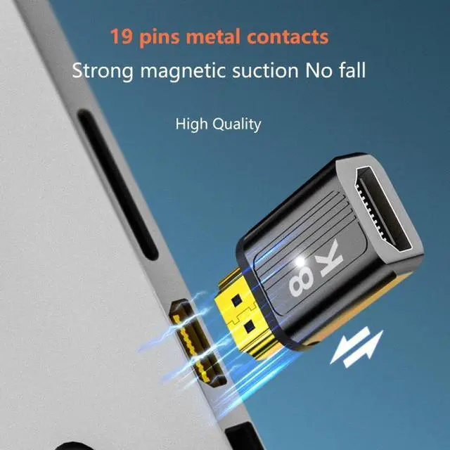 Alt view image 4 of 7 - 8K 60Hz HDMI Male to HDMI Female Magnetic Adapter (Gun Metal)