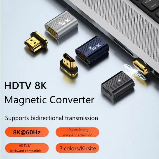 Alt view image 3 of 7 - 8K 60Hz HDMI Male to HDMI Female Magnetic Adapter (Gun Metal)