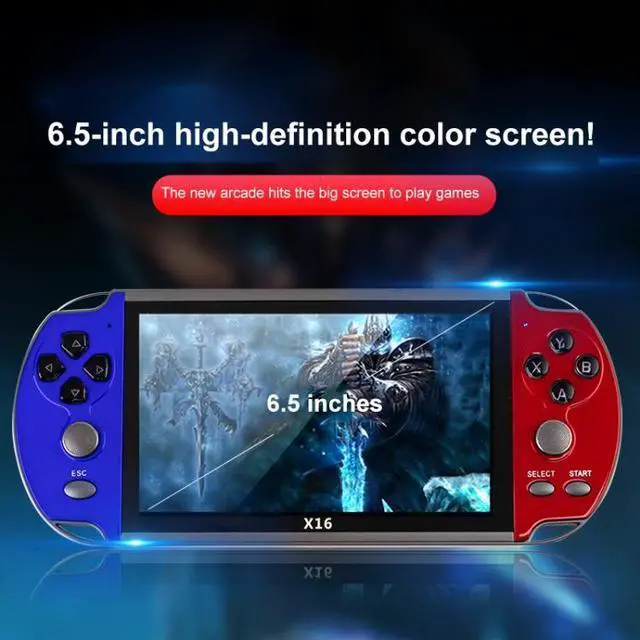 Alt view image 2 of 7 - X16 6.5 inch Screen Classic Handheld Game Console with 8GB Memory X16 8GB 6.5 inch (Blue+Red)