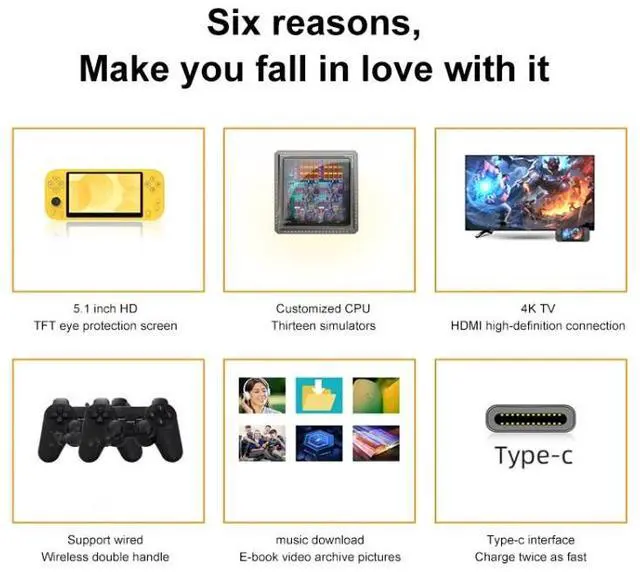 Alt view image 3 of 7 - X20 LIFE Classic Games Handheld Game Console with 5.1 inch Screen & 8GB Memory, Support HDMI Output X20 LIFE / Blue (Blue Green) Black