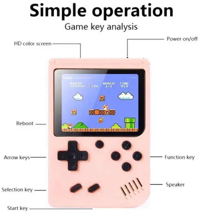 Alt view image 4 of 7 - MK500 Macaron Mini Retro Classic Handheld Game Console for Kids Built-in 500 Games, Support AV Output (Yellow)