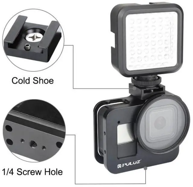 Alt view image 3 of 7 - PULUZ Housing Shell CNC Aluminum Alloy Protective Cage with 52mm UV Lens for GoPro HERO8 Black(Black)