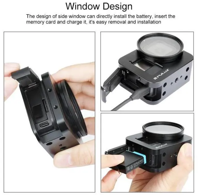 Alt view image 6 of 7 - PULUZ Housing Shell CNC Aluminum Alloy Protective Cage with 52mm UV Lens for GoPro HERO8 Black(Black)