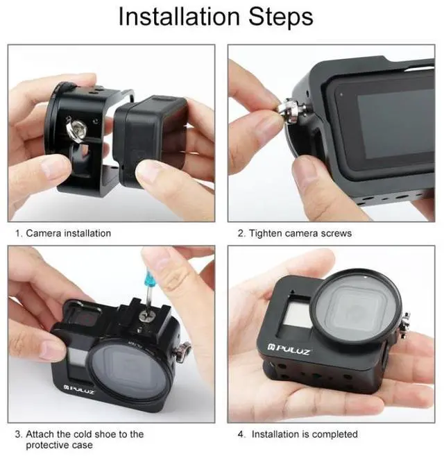 Alt view image 7 of 7 - PULUZ Housing Shell CNC Aluminum Alloy Protective Cage with 52mm UV Lens for GoPro HERO8 Black(Black)