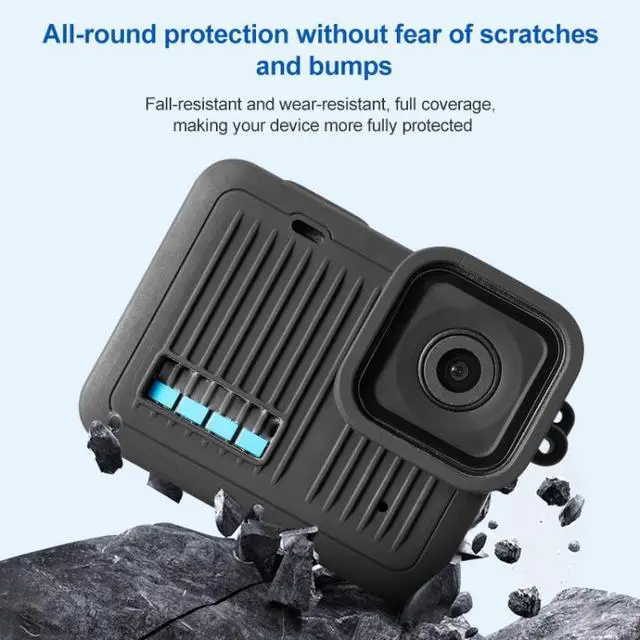 Alt view image 2 of 6 - For GoPro HERO 2024 Silicone Protective Case Side Interface Cover with Wrist Strap & Lens Cover (Black)