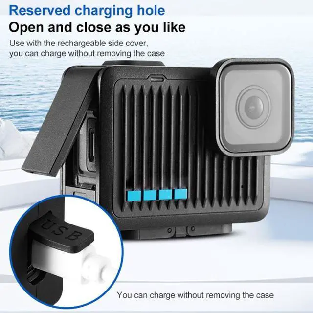 Alt view image 4 of 6 - For GoPro HERO 2024 Silicone Protective Case Side Interface Cover with Wrist Strap & Lens Cover (Black)