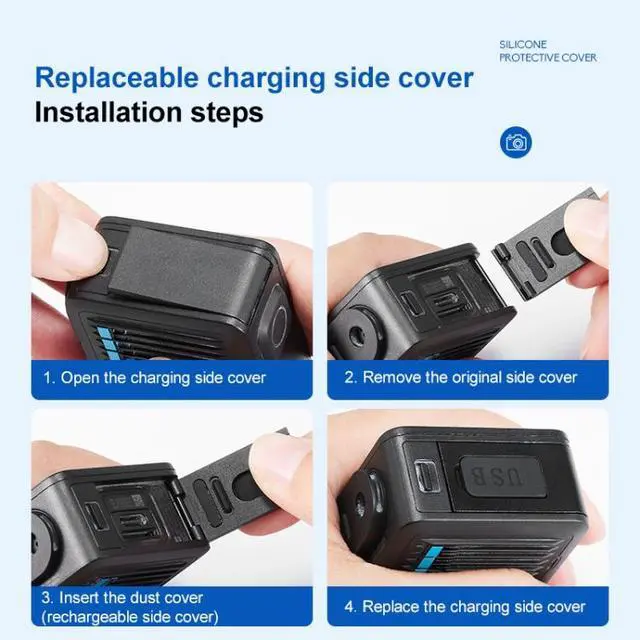 Alt view image 5 of 6 - For GoPro HERO 2024 Silicone Protective Case Side Interface Cover with Wrist Strap & Lens Cover (Black)