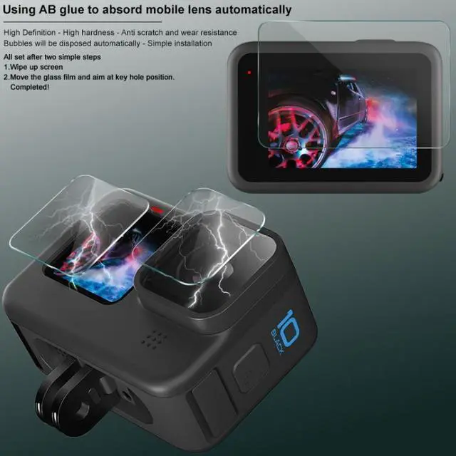 Alt view image 7 of 7 - For GoPro HERO10 Black IMAK 3 in 1 Camera Lens and Screen Tempered Glass Film For GoPro HERO10 Black